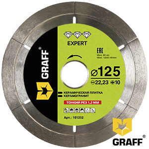 Алмазный диск по керамике 125x10х1,2х22,23 мм Expert GRAFF