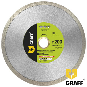 Алмазный диск по керамике 200x7х1,8х30/25,4/22,23 мм GRAFF "Expert"