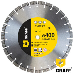 Алмазный диск по армированному бетону и камню 400x15х25,4/20 мм GRAFF серия "Expert"
