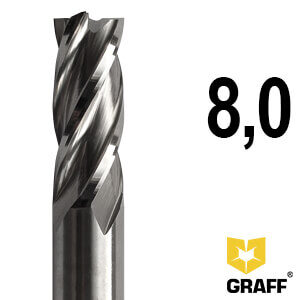 Фреза концевая четырехзаходная 8х70х20х10 мм по металлу HSS M35 GRAFF